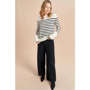 La Ligne Lean Lines Cashmere Sweater Cream and Black Size Medium